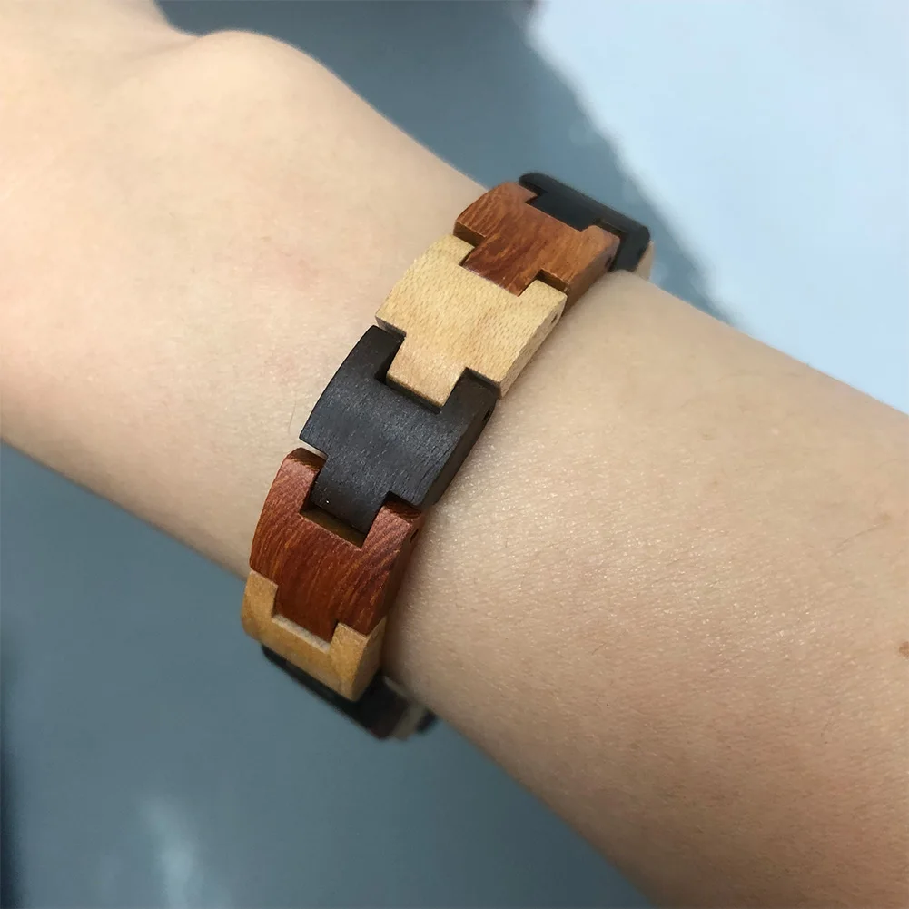 Vintage Stylish Full Wooden Bracelets for Men Women Easy-hook Wood Chain Wrist Bangle