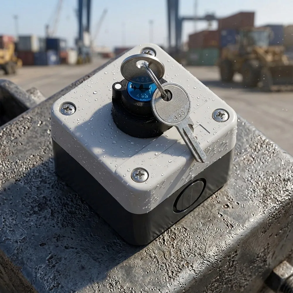 Waterproof Two Position Key Rotary Switch Box 10A Rated with 22mm Mounting Opening and 1NO for contact for Power Plants and