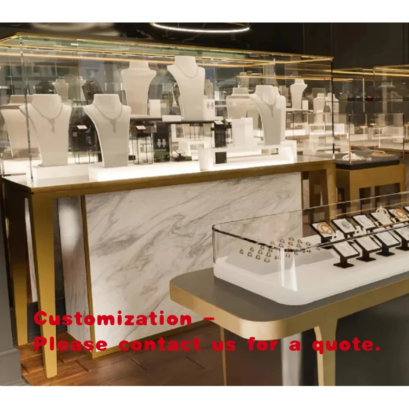 custom.Modern Elegant Rectangular LED Lighting Acrylic Jewelry Display Counter Custom Size Freestanding High-End Use Design