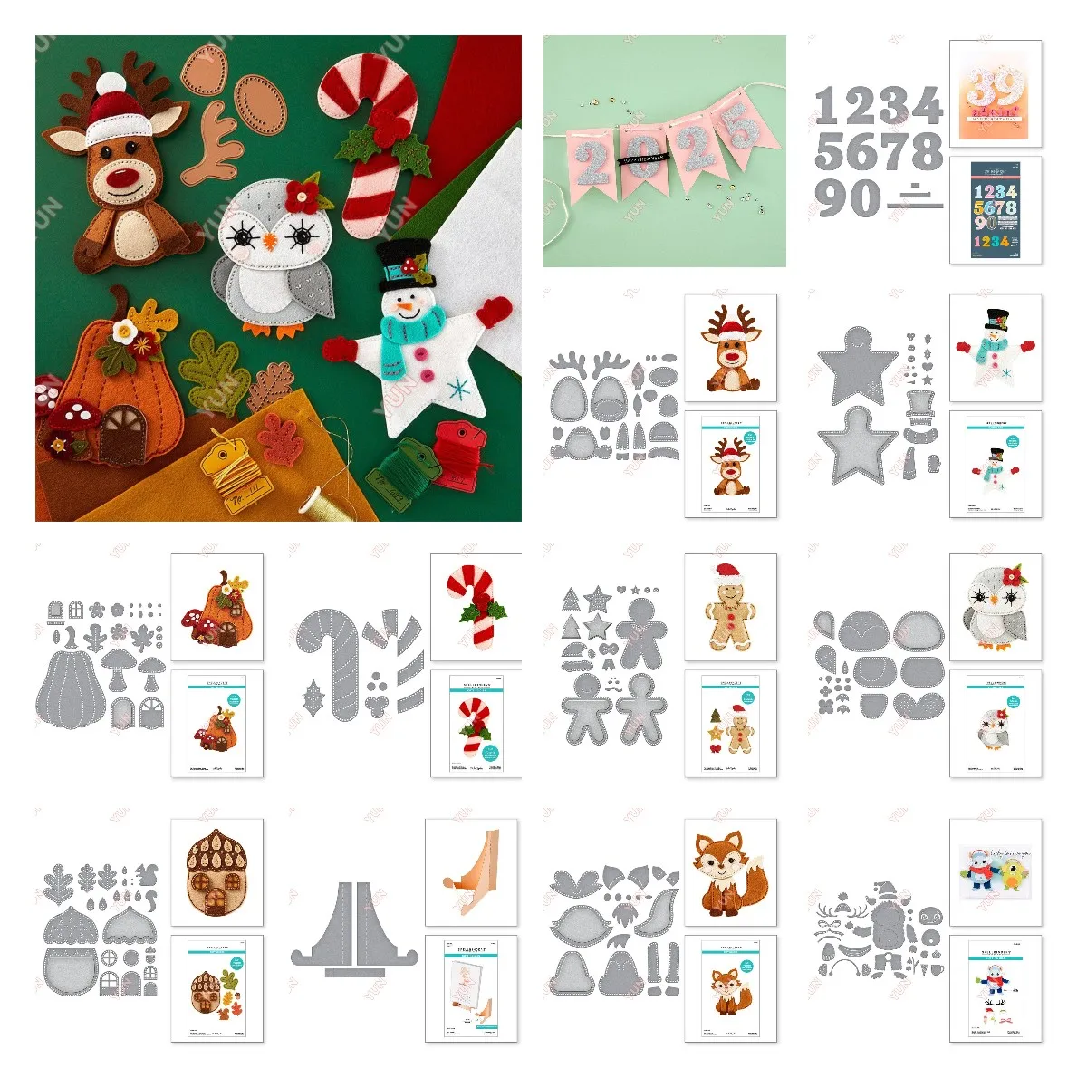 2025 New Year Happy Cutting Dies and Stamps Christmas Card Gift Die Scrapbooking Diary DIY Decoration Molds Handmade Paper Craft