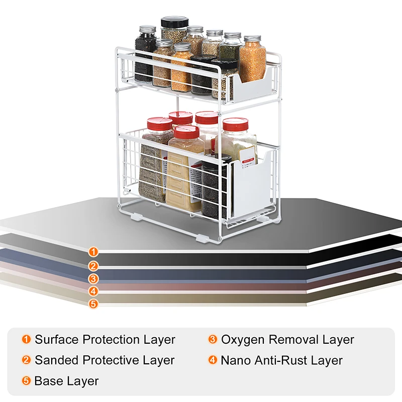 Sliding Cabinet Basket Stackable Under Sink Cabinet 2 Tier Organizer Kitchen Organizers Under Sink Storage Drawer for Bathroom