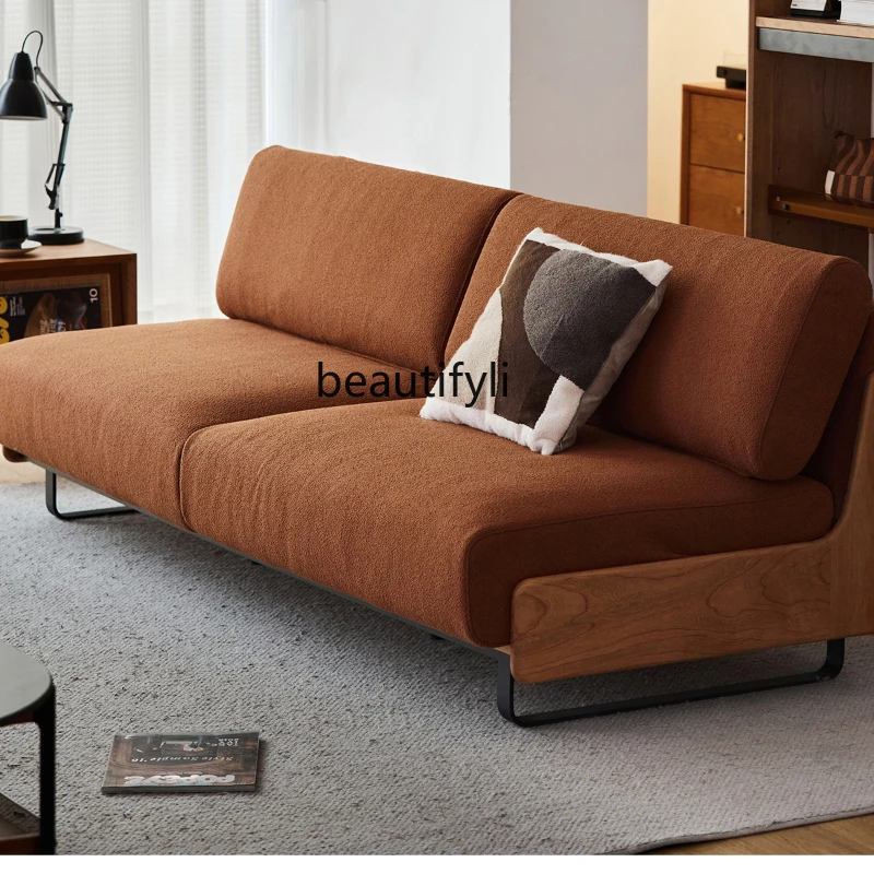 

Solid Wood Sofa Japanese Style Living Room Nordic Removable and Washable Straight Row Retro Double Fabric Sofa