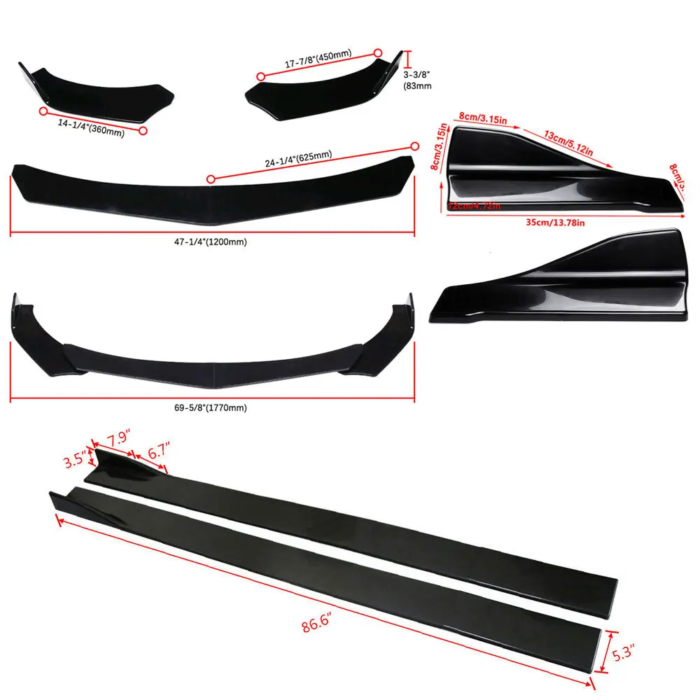 Universal Body Kits Front Bumper Lip Spoiler+2M Side Skirt Extension Rear Bumper Splitter Canard Car Exterior Styling Auto Parts