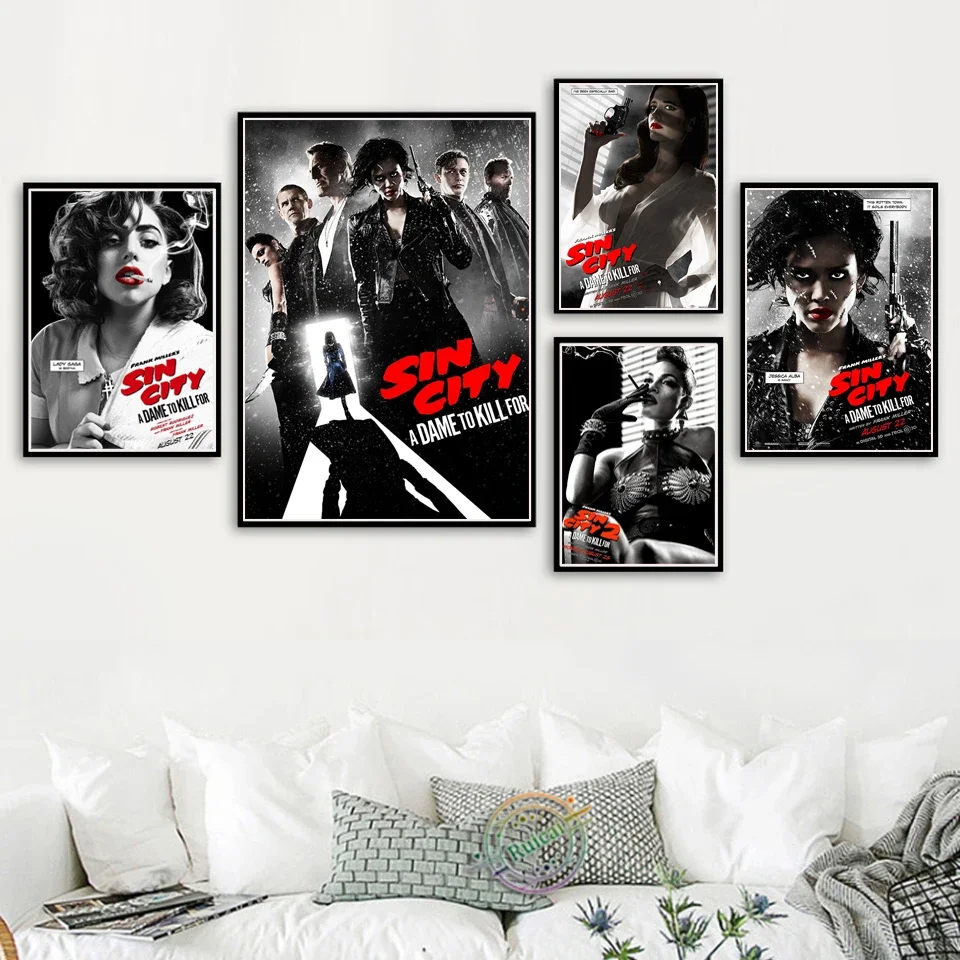 Sin City Quentin Tarantino Movie Poster Wall Art Canvas Painting Prints Pictures For Living Coffee House Bar Modern Home Decor