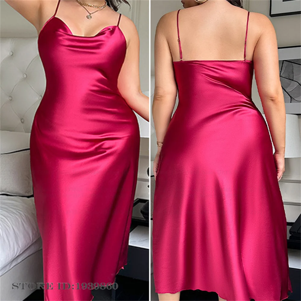 Plus Size Long Nightgown Sleepdress Sexy Lingerie Spaghetti Strap Nightdress Female Ice Silk Sleepwear Home Dress Lounge Wear