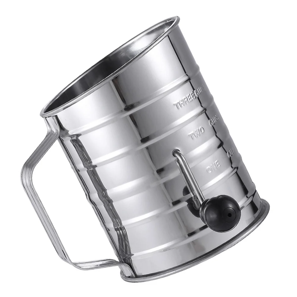 

Stainless Steel Hand Crank Flour Sifter Baking Tool With Scale For Sugar Cocoa Chestnut Flour Sieving Professional Manual