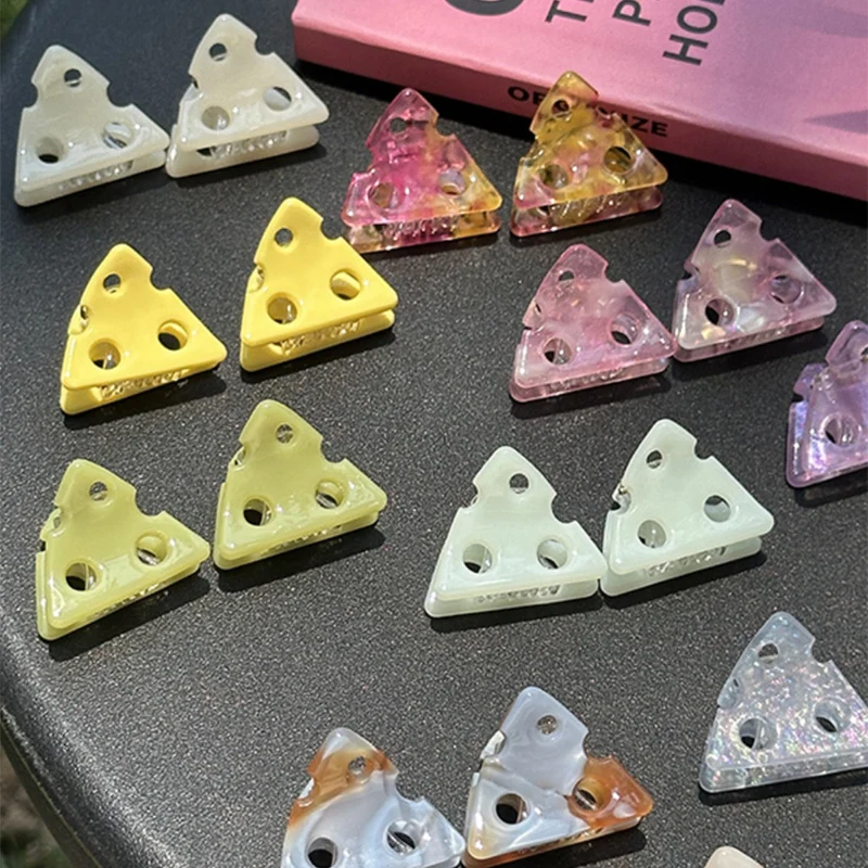 2pcs/set Mini Cheese Hair Claw Clip Acetate Small Size Shark Clips Side Pins Hairpin Sweet Cute Women Hair Accessories