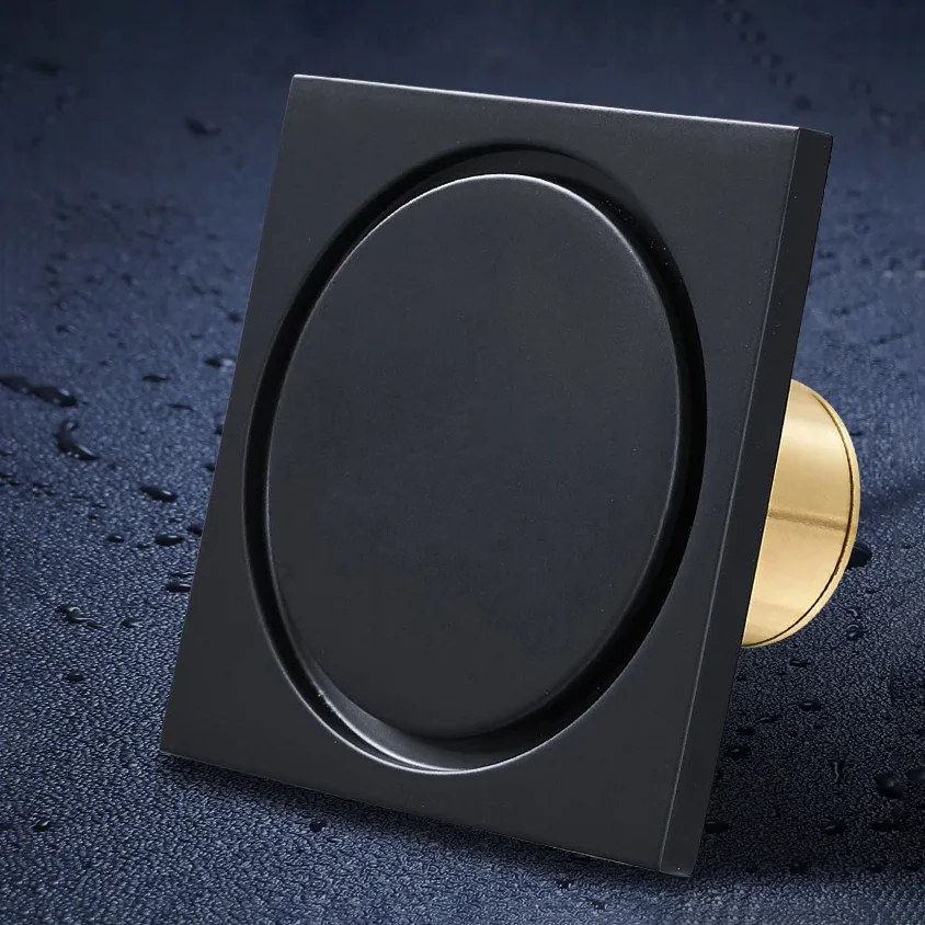 

Black Floor Drains 10cm Square Shower Drain Brass Floor Drain Trap Waste Grate With Hair Strainer Bathroom Shower Accessories