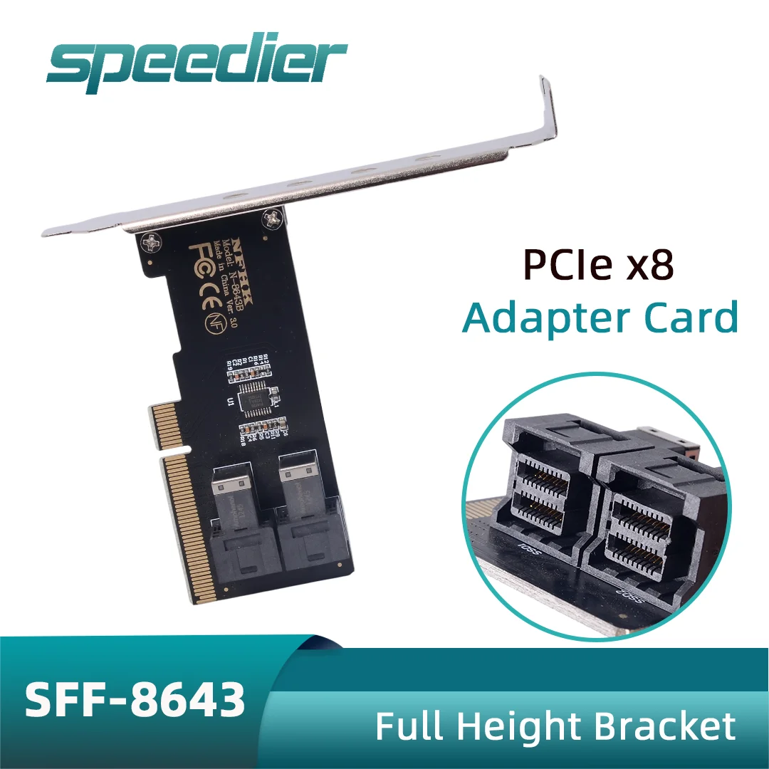

Карта расширения PCIe 4.0 x8 на 2 порта 2x SFF-8643 NVMe, адаптер U.2, плата для материнской платы, разветвитель PCIe 3.0 x8 на 2x x4