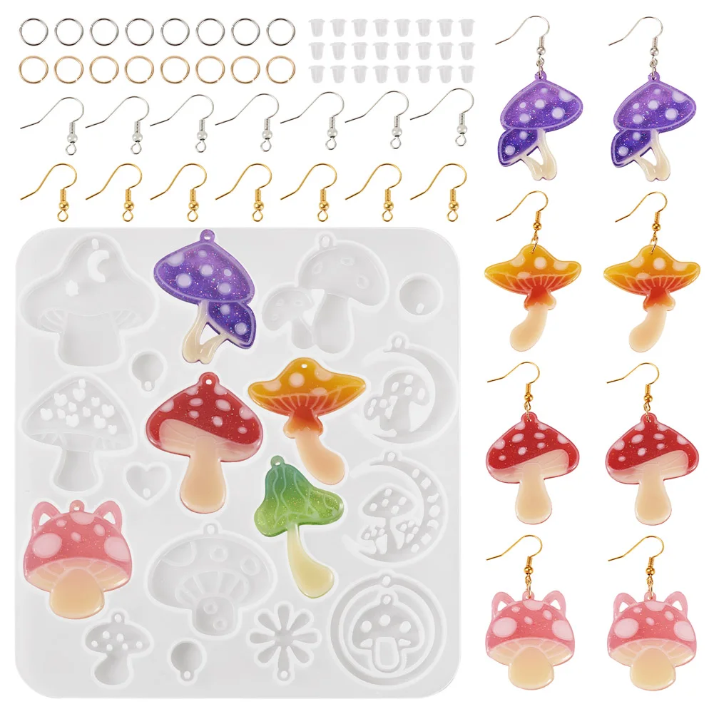 

1 Set Mushroom Pendants Silicone Molds with Brass Earring Hooks and Open Jump Rings for DIY Earrings Jewerly Making Kits