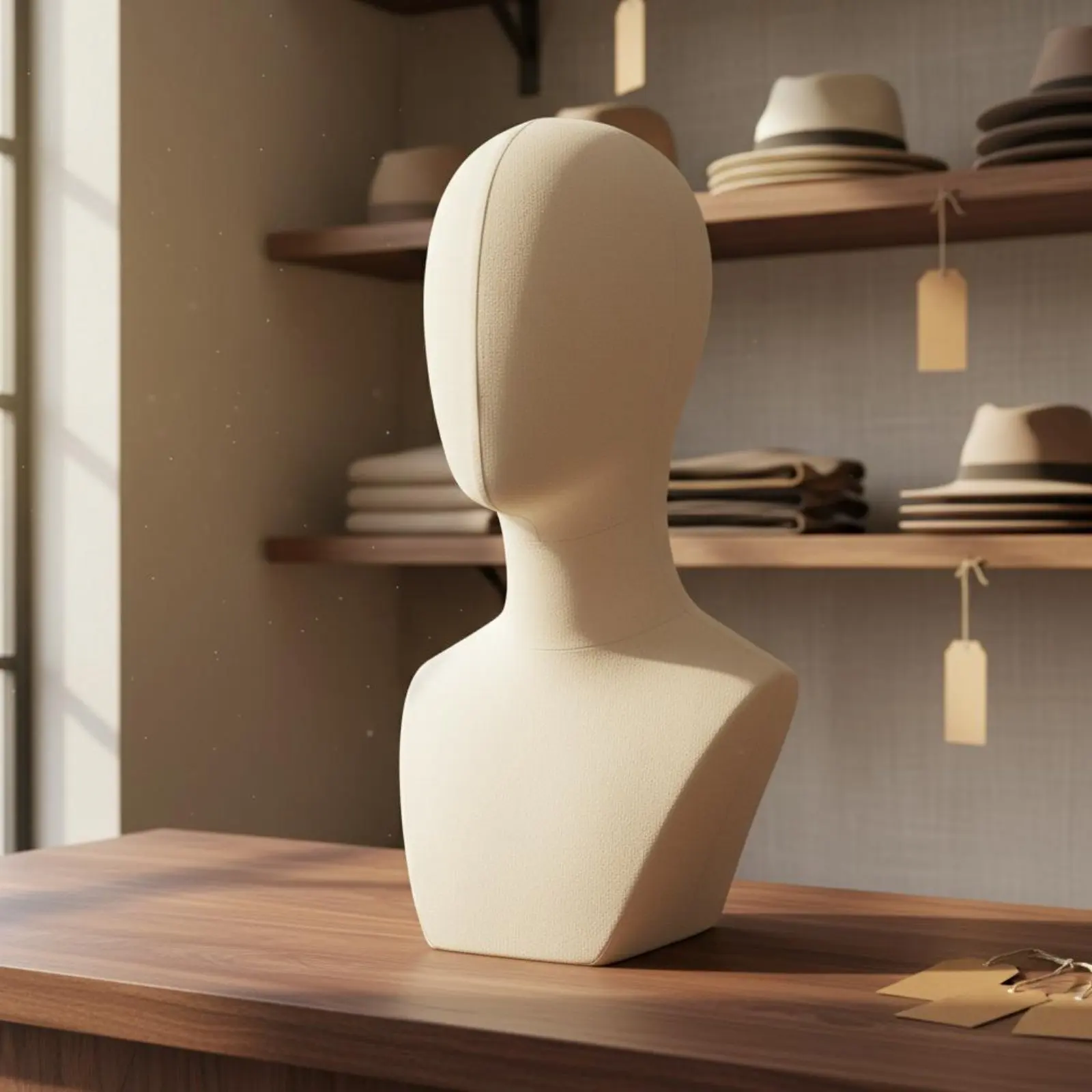 Long Neck Bust Stand Textile Covered Hat Display Head Hairpiece Display Stand Stable Base Mannequin Head Lightweight for Salon