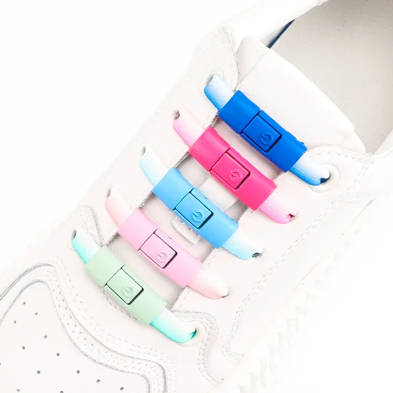 Interruttori fibbia in metallo colorato No Tie lacci per scarpe Press Lock lacci per scarpe senza cravatte lacci elastici piatti Sneaker bambini adulti