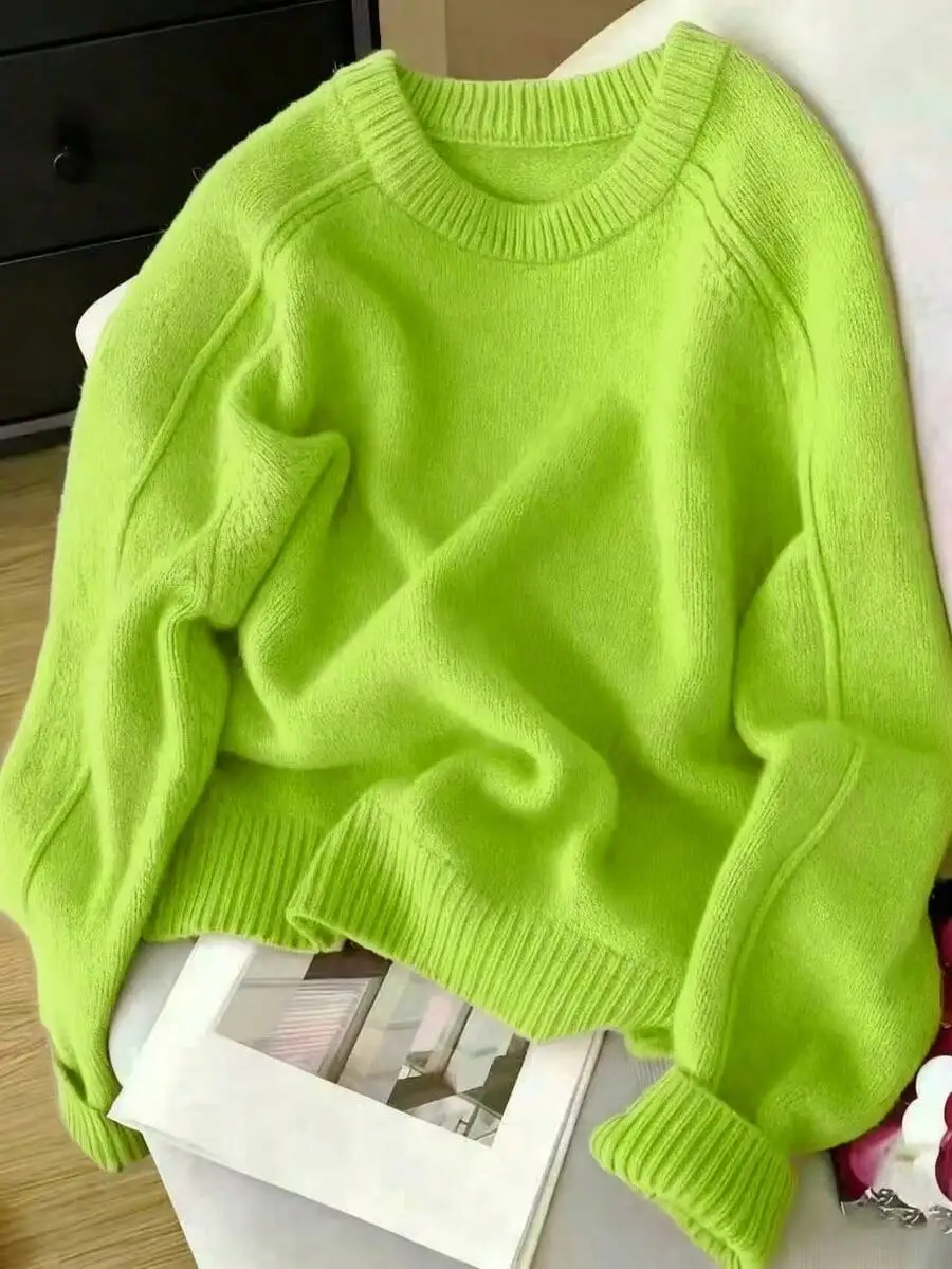 

Women Solid Color Raglan Sleeve Casual Soft Cozy Knit Sweater Autumn Winter