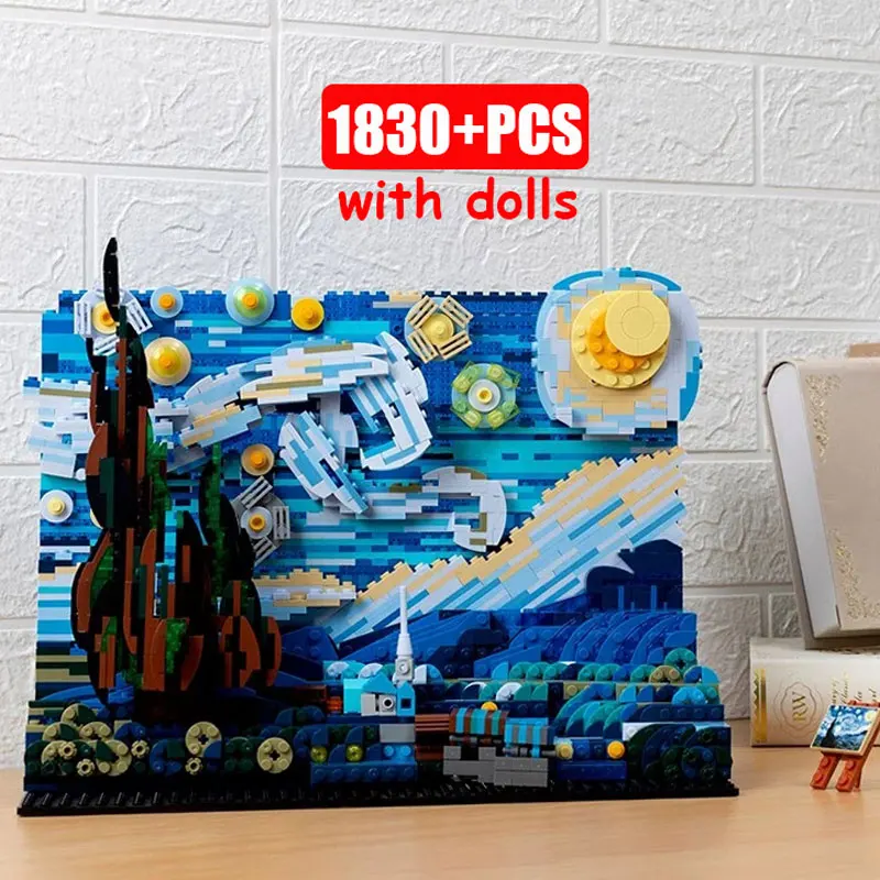 Compatible con 21333 Vincent Van Gogh, pintura artística de la noche estrellada, bloques de construcción, decoración del hogar, juguetes educativos para niños, regalo