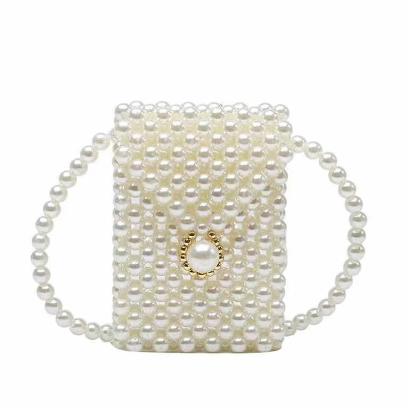 Mini Pearl Small Messenger Bag Women\'s Wild Summer Pearl Bag Handmade Beaded Bag Pearl Mobile Phone Bag Banquet Women\'s Bag