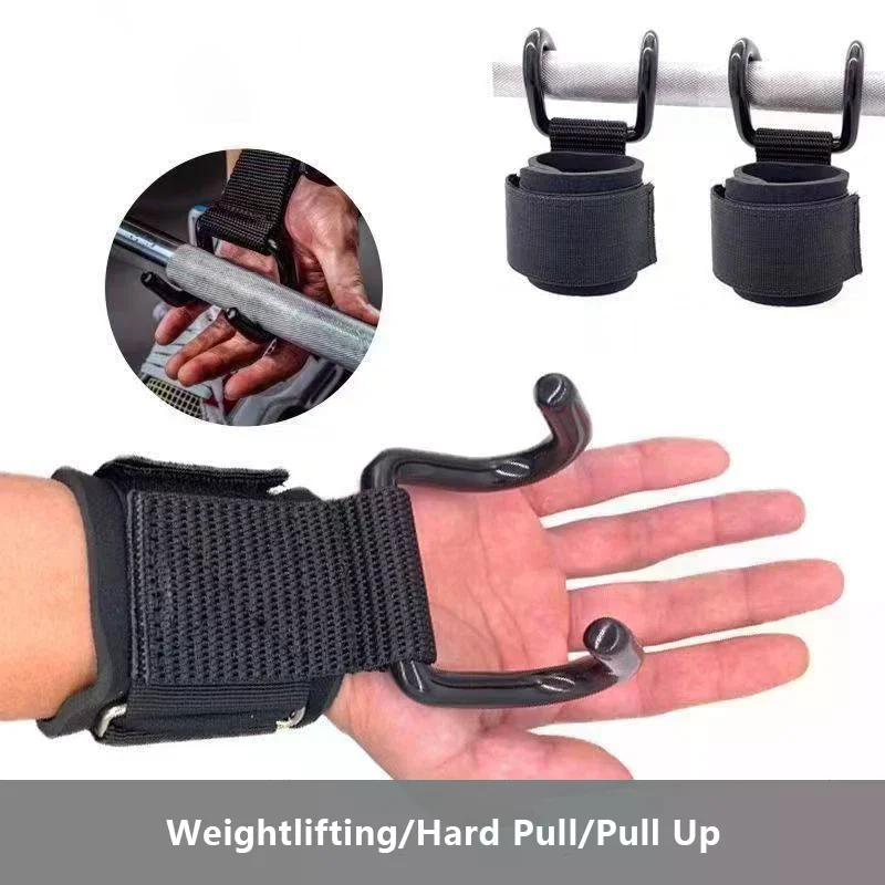2PCS Weight Lifting Hook Grips With Wrist Wraps Hand-Bar Wrist Strap Gym Fitness Hook Weight Strap Pull-Ups Power Lifting Gloves