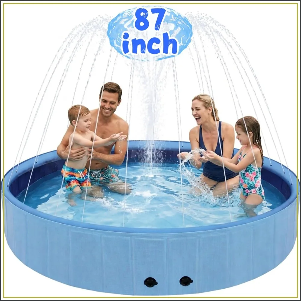 

Foldable Dog Pool with Sprinkler, 87 Inch Extra Large Thickened Splash Pool, 2-in-1 Outdoor Summer Water Play Toy, Non-Slip Hard-Side Kiddie Pool for Backyard Dogs & Pets