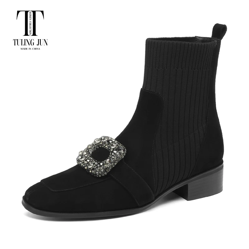 

TULING JUN 2023 Winter Concise Famale Square Head Solid Color Ankle Boots Med Heels Short Plush Shoes For Women Fashion T-9677