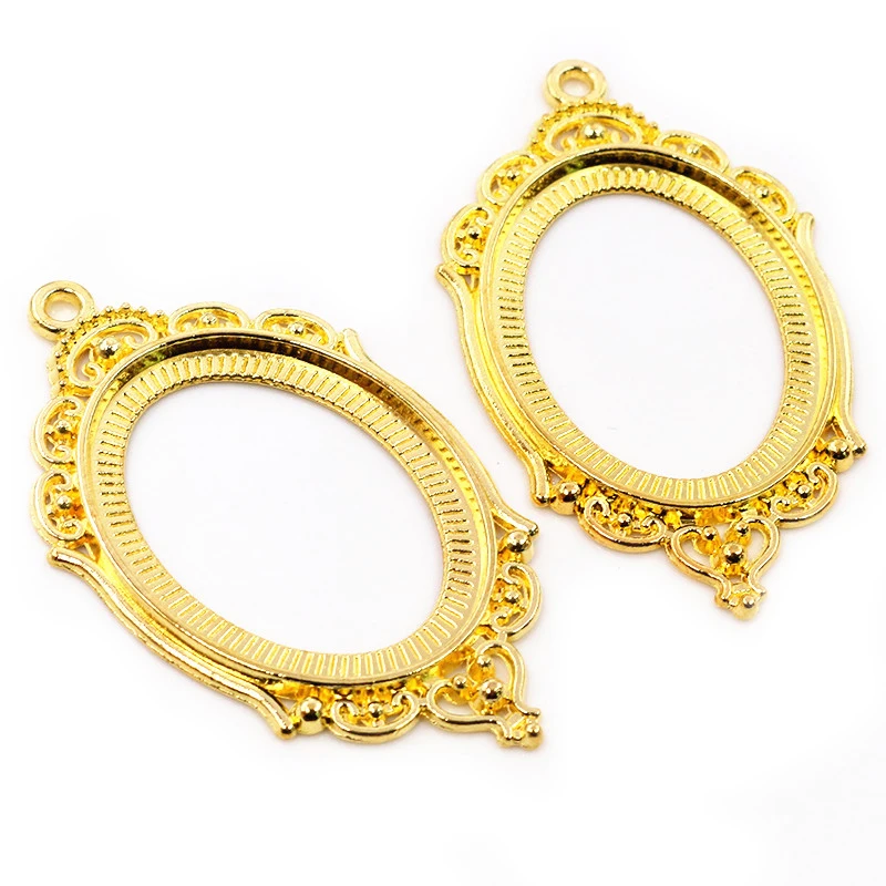 New Fashion  5pcs 30x40mm Inner Size 6 Colors Pierced Style Cabochon Base Setting Charms Pendant for DIY Jewelry Making