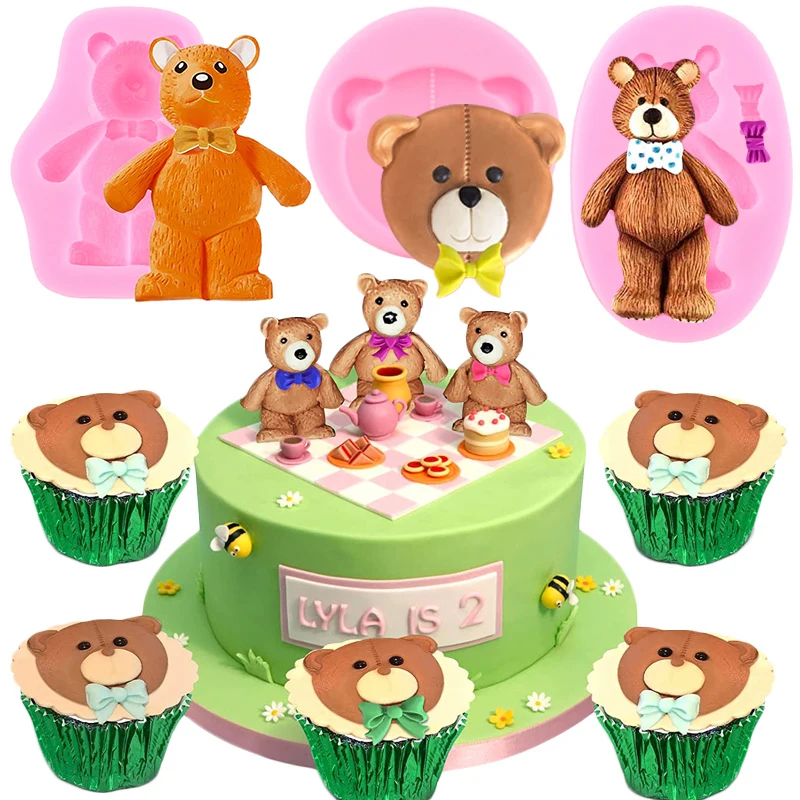 3D Lovely Bear Silicone Mold Bows Chocolate Fondant Jelly Candy Cake Decoration Baking Tools Bowknot Epoxy Resin Mould