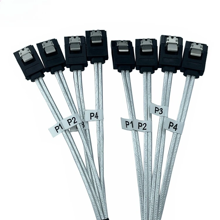كابل SAS فضي صغير 4 SATA إلى 4 SATA 3.0 7P مع علبة كمبيوتر شبكية مضفرة طول كابل خادم القرص الصلب اختياري 0.5 متر 1 متر