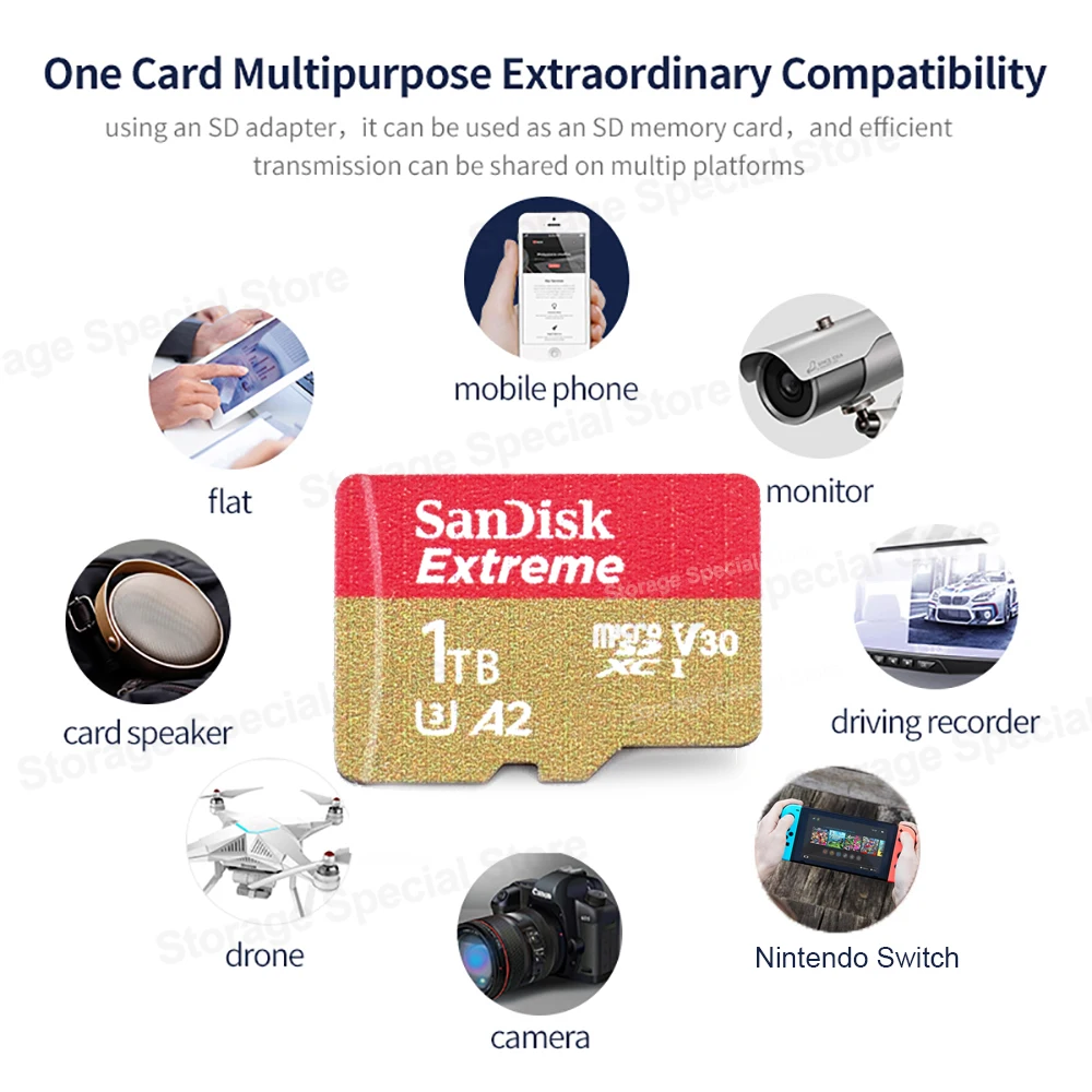 بطاقة Micro SD الأصلية 4K 5K UHD بطاقة فلاش عبر الفيديو سرعة فائقة تصل إلى 190 ميجابايت/ثانية C10 U3 V30 A2 UHS-I بطاقة ذاكرة microSDXC TF