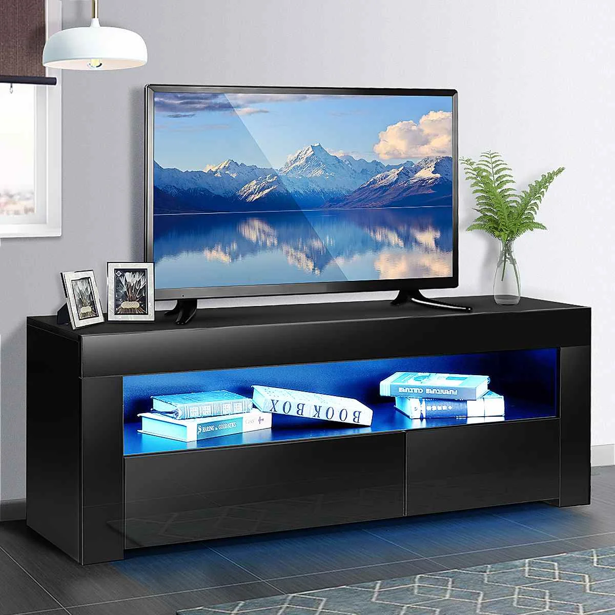 120X35X45cm RGB LED TV Stand Cabinet Living Room Furniture with 2Drawer Cabinet Storage Modern TV Furniture Home Decoration