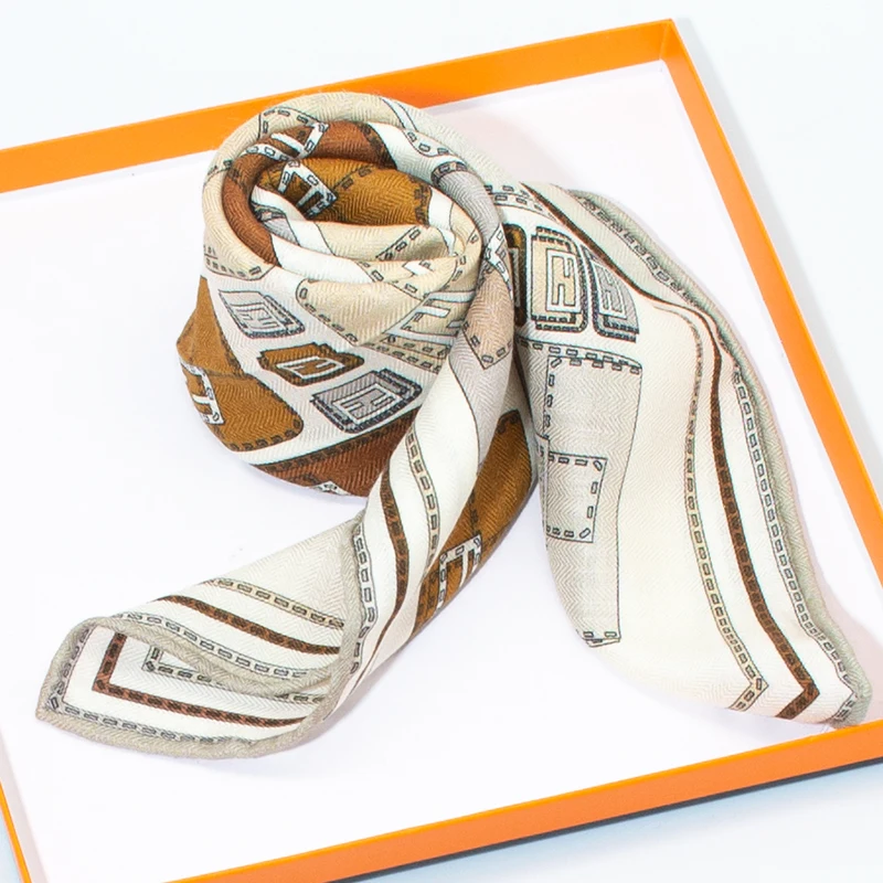 Women's 30% Silk 70% Wool Square Scarf 65cm Soft Warm Breathable Daily Wear Office Travel Fashion Scarf with Bag Pattern image 3