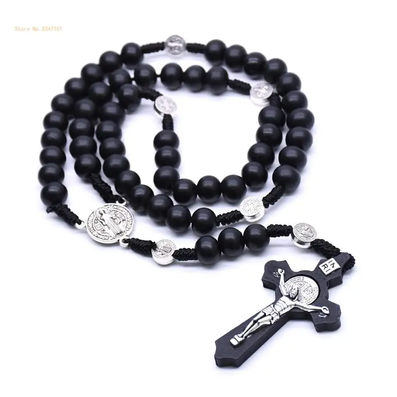 Handmade Round Bead Catholic Rosary for Cross Religious Necklace Gifts for Men Dropship