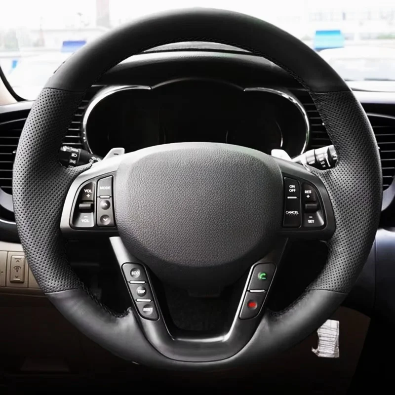 Hand Sewing Car Interior Steering Wheel Cover Trim Perforated Leather Cover For Kia K5 Optima 2008 2009 2010 2011 2012 2013