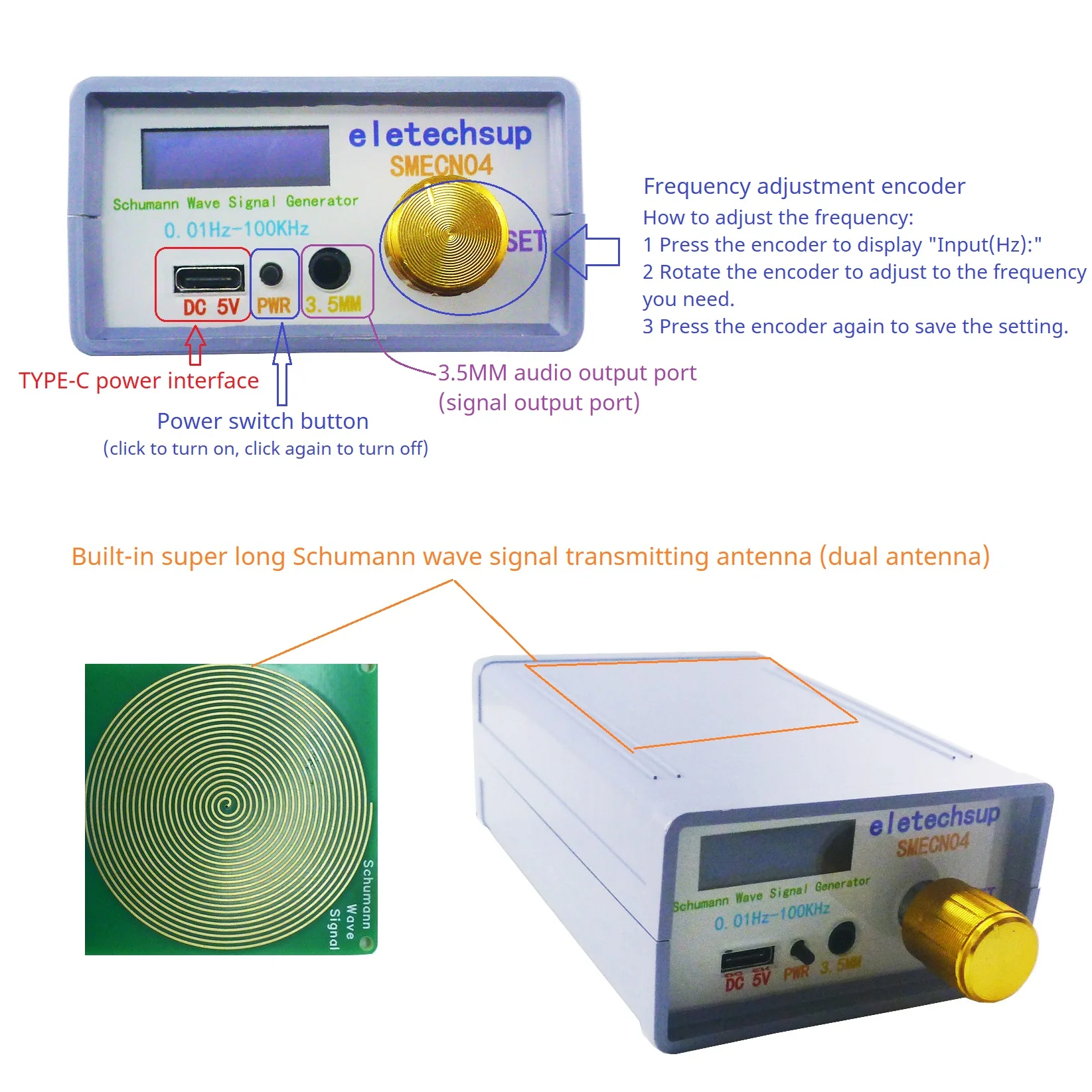 0.01-100kHz Schumann Resonances Pure Sine Wave Signal Generator for Relax Sleep Improving Body's Perception of Sound and Images