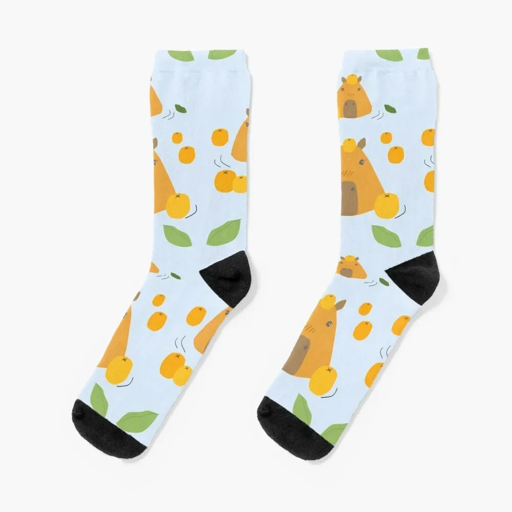 Capybara Bath wiht Yuzu Socks hiphop cool custom sports Men's Socks Women's