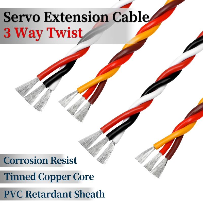 

5/10/20M 3 Way Twist Servo Extension Cable 22/26 AWG Futaba Twisted Wire 30/60 Cores Lead For RC Model Airplane Accessories