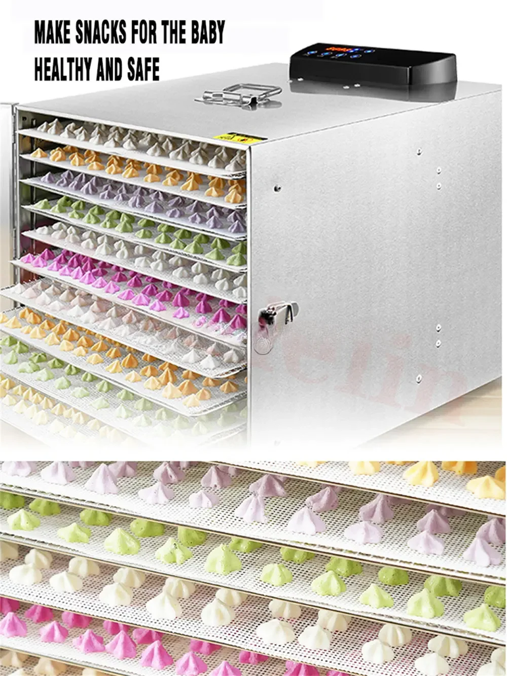 12 Trays Food Dried Fruit Machine Dryer For Vegetables Dried Fruit Meat Stainless Steel Dehydrator Drying Machine Commercial