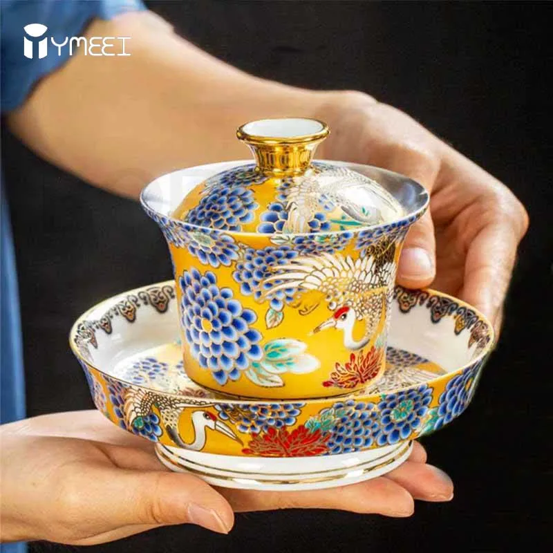 

YMEEI 150Ml Japanese Gaiwan Tea Bowl Ceramic Teapot Puer Kettle Kung Fu Tea Set Tea Ceremony Cup Teaware With Lid And Dish Gift