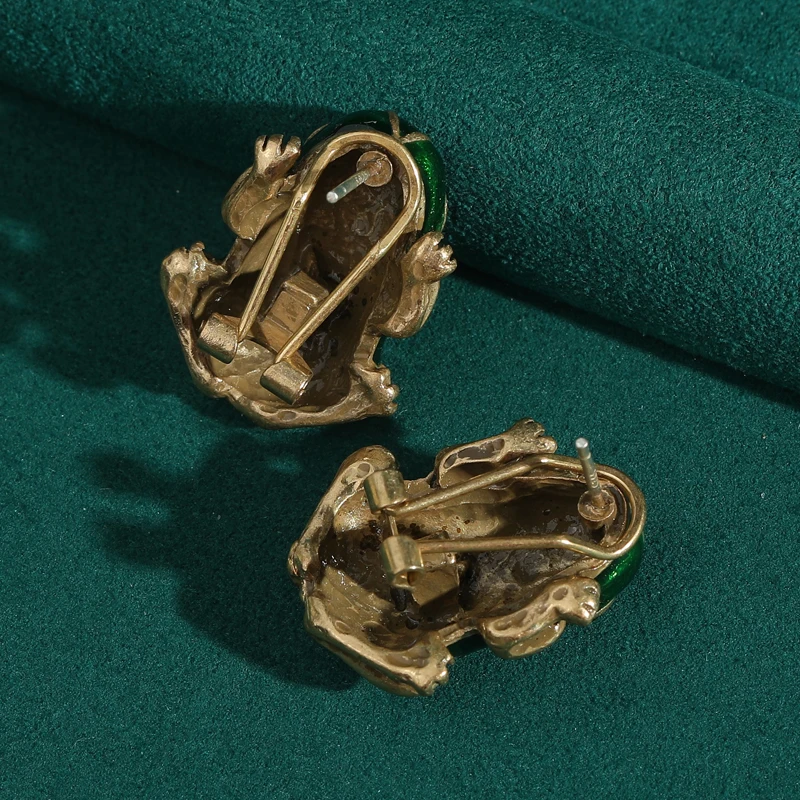 Vintage Green Emerald Toad Earrings Stud Woman Gold Color Luxury Quality Jewelry Designer Summer Daily Party Trends 2025