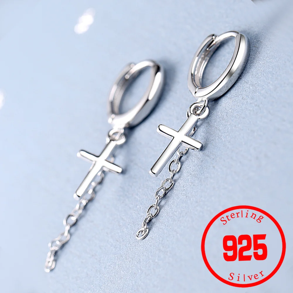 

Dangle Ears Stamp 925 Sterling Silver Cross Pendant Drop Earrings Hypoallergenic Earrings Women Men Gifts