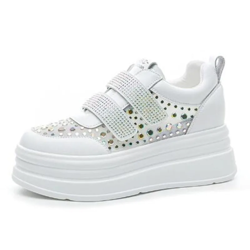 

Fashion Pink Shoes Summer Autumn NEW Crystal Mesh Sneakers Flats Platform Ladies Footwear Outdoor Leisure Leather Splicing Shoes