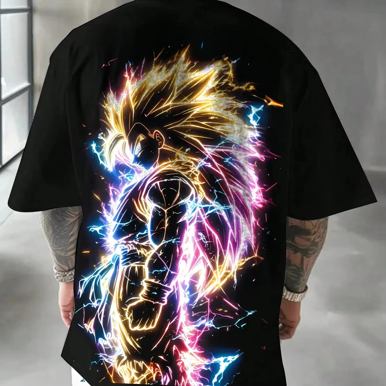 لعبة دراغون بول أنيمي الإبداعية اللون تي شيرت مطبوع 2025 الرجال الخريف/الشتاء جديد عادية الهيب هوب فضفاض الوالدين الطفل قصيرة الأكمام