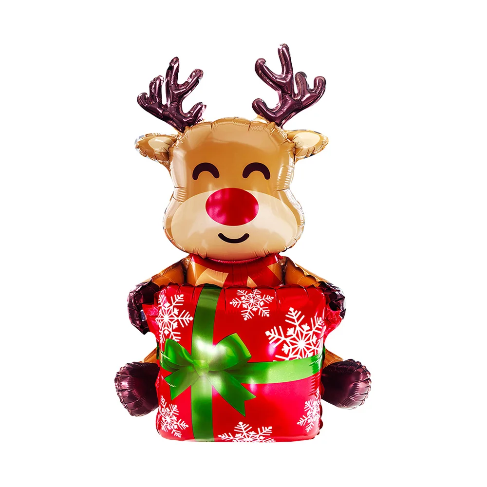 1 große Geschenkbox mit Weihnachts-Rentierballons, Weihnachtsfolienballons, geeignet für Weihnachten, Weihnachtskarneval und Weihnachtsfeiertags-Partydekorationen