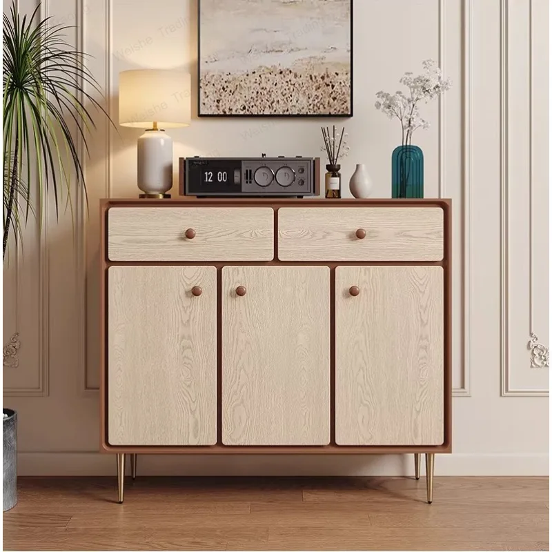 Medieval style entrance cabinet French light luxury storage home wall living room Nordic vintage solid wood sideboard