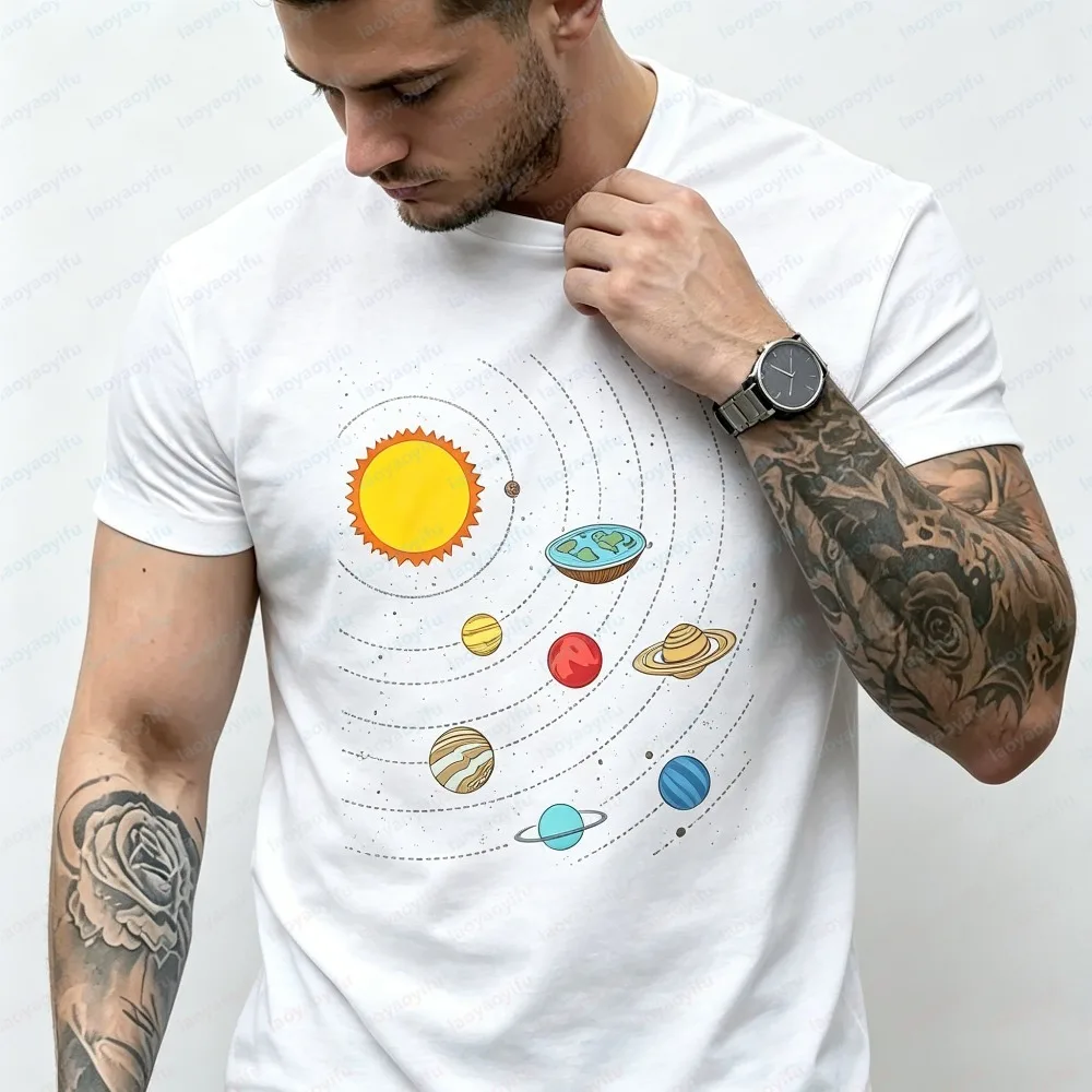 Fashion Unisex Summer Short Sleeve T-Shirt Solar System Starry Sky Print Cotton Tee Ideal Gift For Planet Enthusiasts Men Women