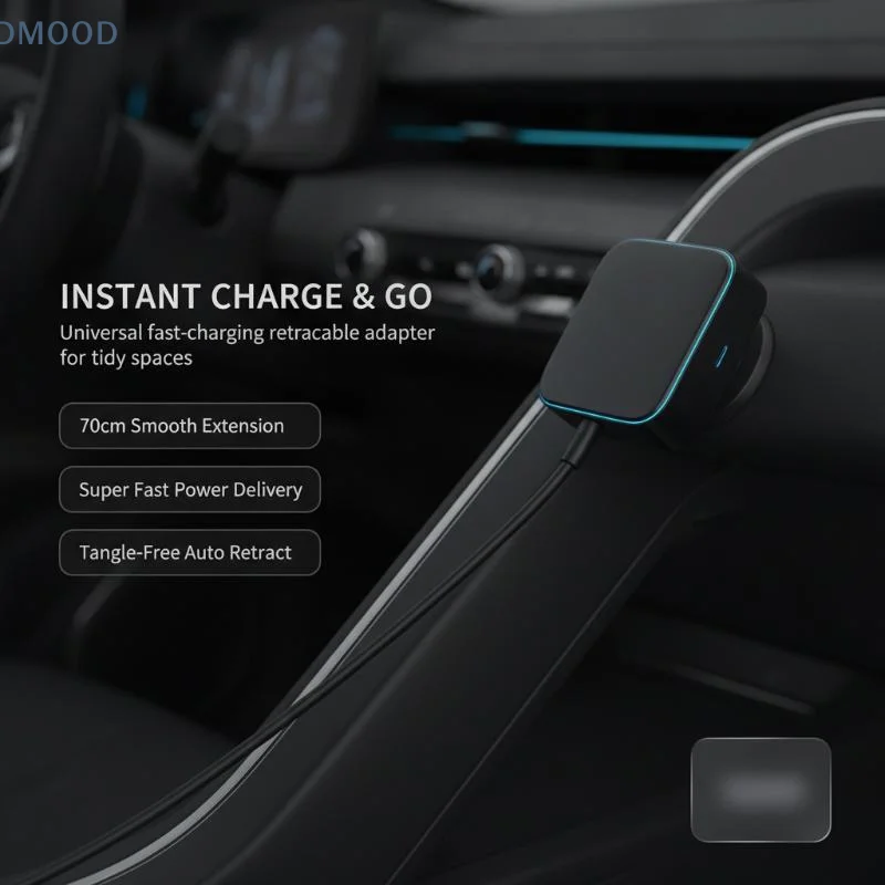 【CR】Retractable Car Charger Docking Station Overcharge Protection Fast Charging Part for New Energy Vehicle Drivers