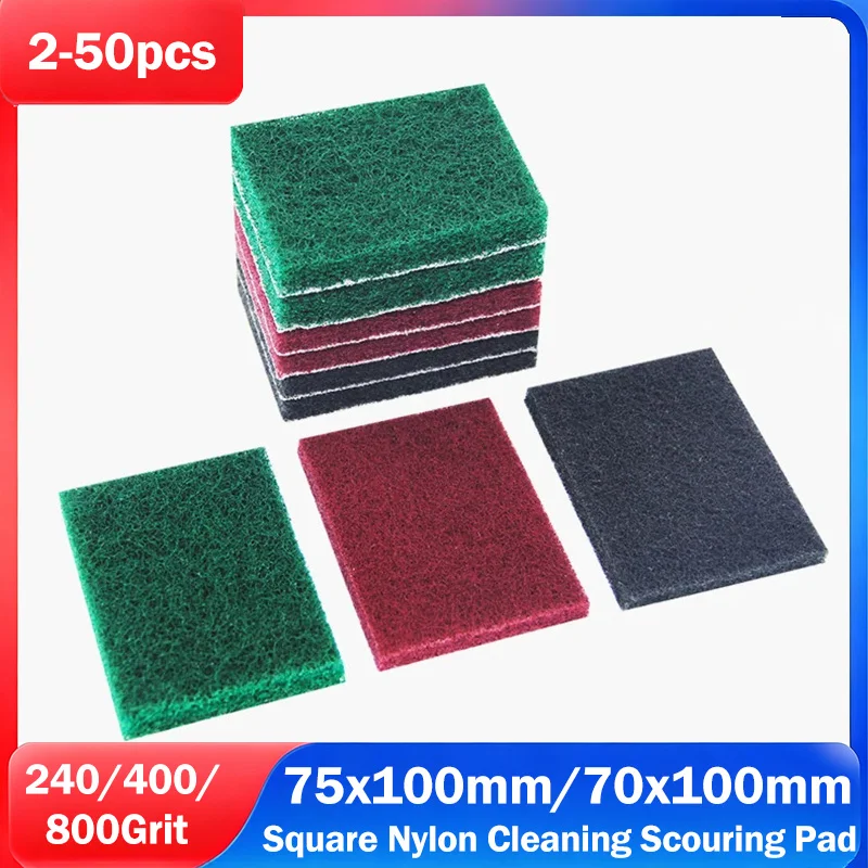 Square Nylon Cleaning Scouring Pad 70x100mm/75x100mm Industrial Abrasive Scouring Pad Fine/Medium/Coarse Grade 240 400 800Grit
