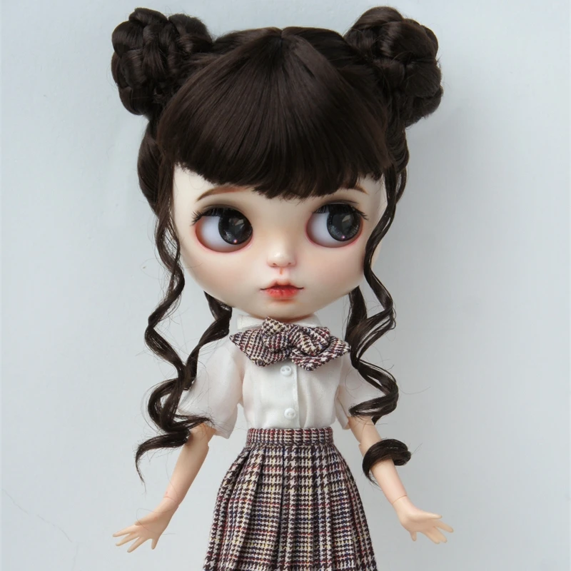 JD729 8-9inch 9-10inch  Chinese Twin Buns Synthetic Mohair BJD Wigs  1/3 SD DOD Bltythes Doll Accessories