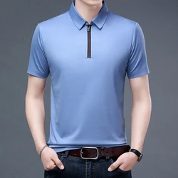 Ice Silk New Men Solid Polo Shirt Short Sleeve Polos Shirt Zipper Collar Fashion 2024 Summer Spring Thin Shirt Casual Loose Tops