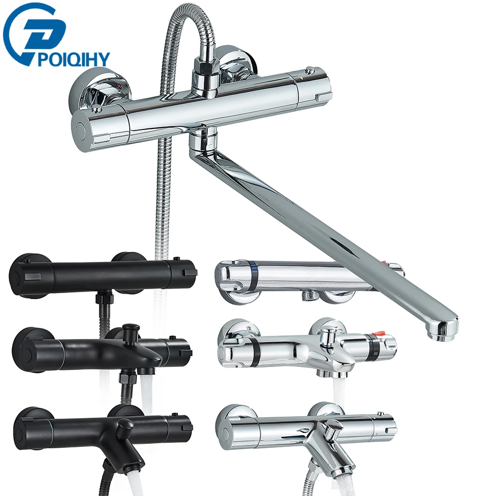 

Chrome Mixer with Thermostat Wall Mounted Thermostatic Shower Brass Thermostatic Mixer Black Bathroom Thermostatic Shower