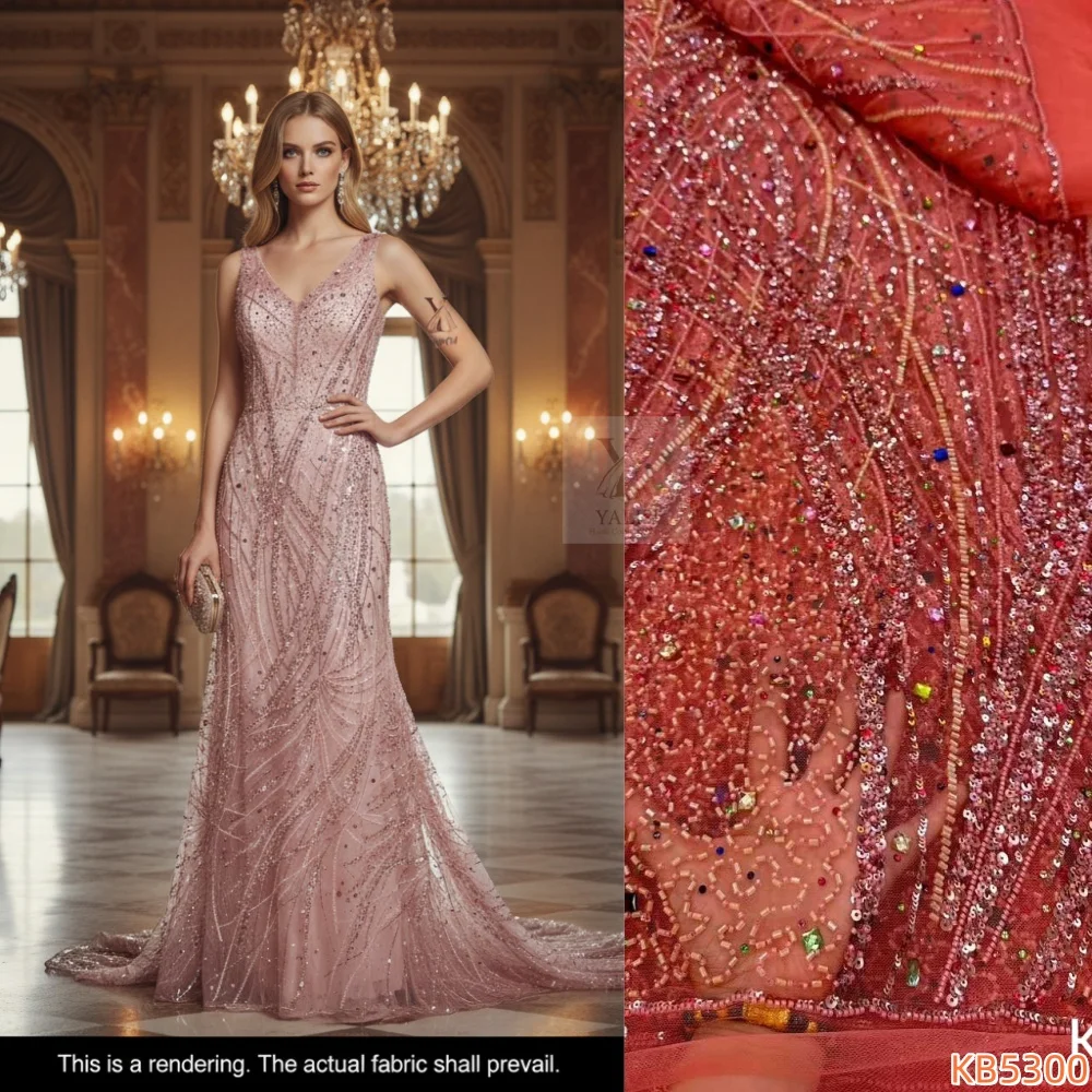 

Африканское кружевное полотно с бисером и стразами 2026: высококачественная нигерийская тюлевая ткань с пайетками для свадебных и праздничных платьев KB5300