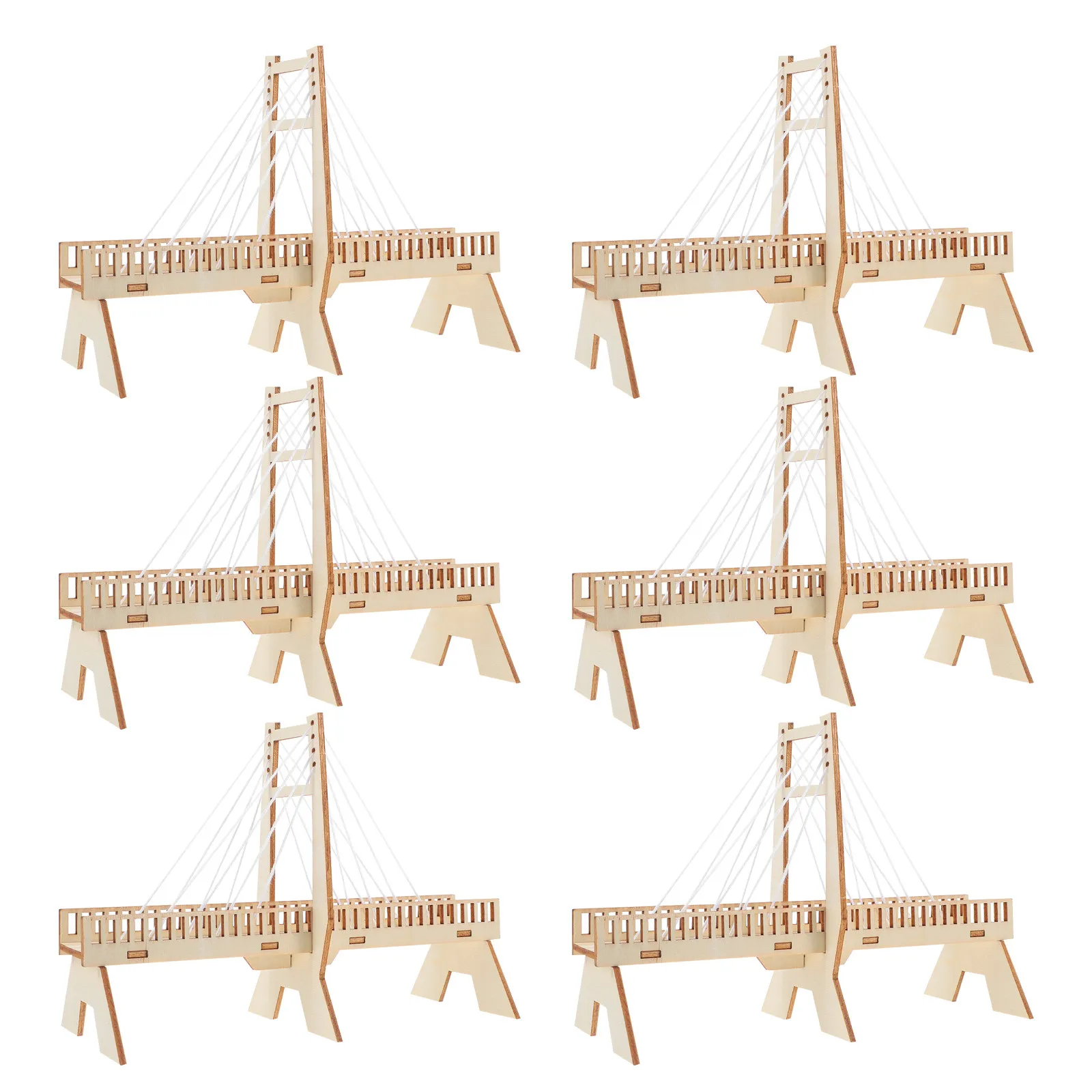 6Sets DIY Stem Science Cable-Stayed Bridge Handmade Wooden Assembly Educational Project for Kids Children Engineering Experiment