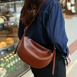 Women's Underarm Genuine Leather Handbag Dumpling 2024 Crossbody Messenger Bag High-capacity Commuting Lady Casual Shoulder Bag